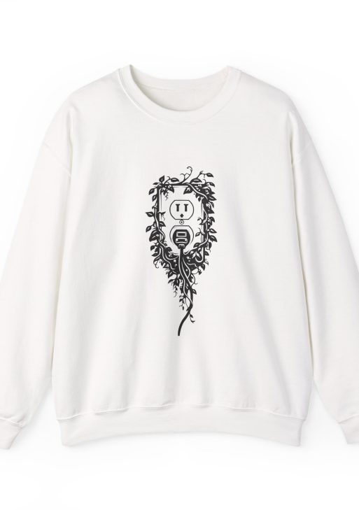 Nature Plug Sweatshirt – Soft Fleece Unisex Crewneck, Nature Inspired Graphic Cozy Pullover