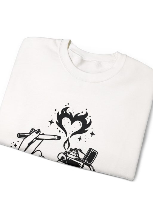 Ignited Love Valentine Sweatshirt – February 14 Romantic Flame Design, Love Heart Fire Art Unisex Crewneck