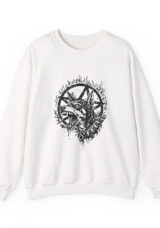 Pentagram Doberman Sweatshirt – Soft Fleece Unisex Crewneck, Dark Dog Graphic Gothic Streetwear Pullover