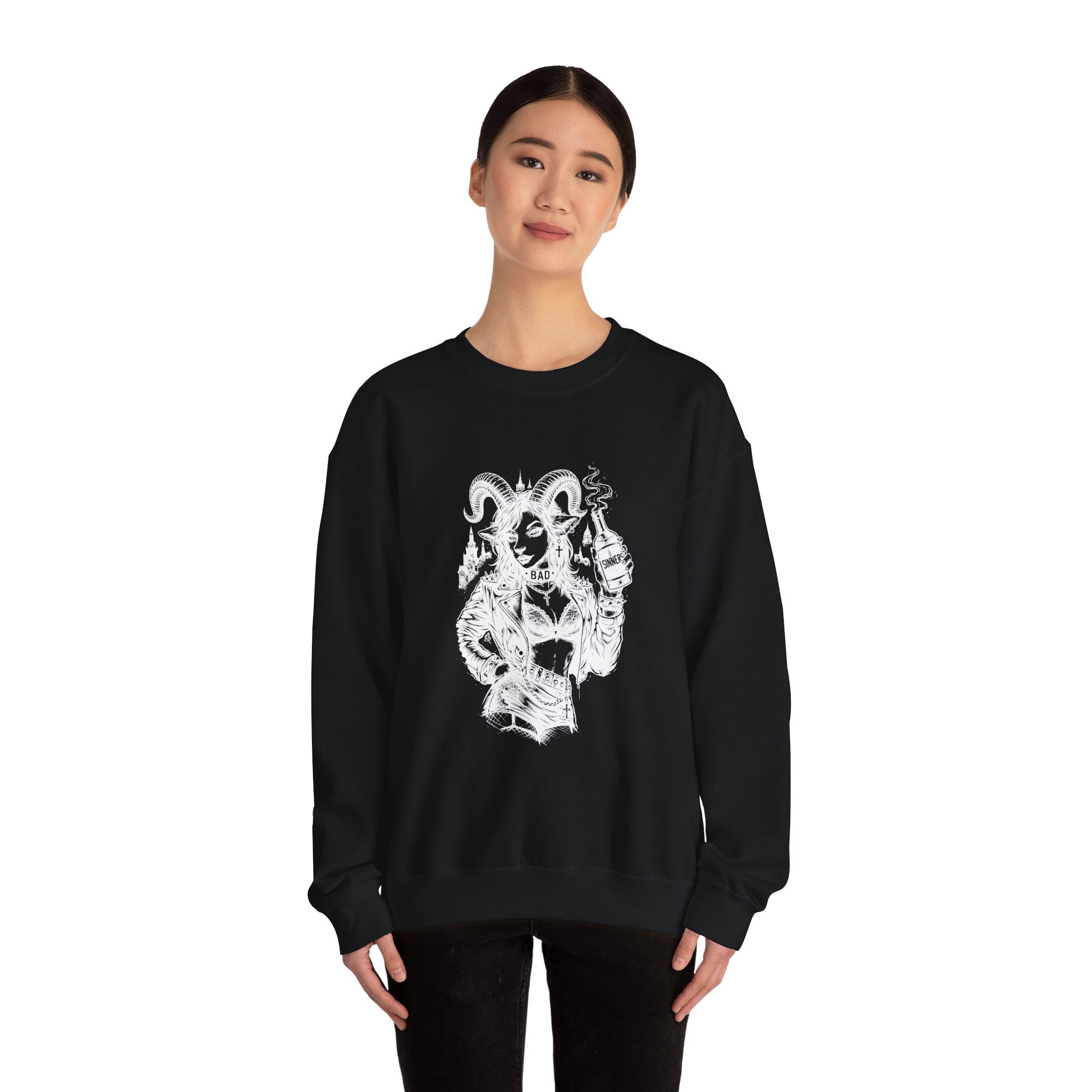 Demonic Goth Goat Sweatshirt – Soft Fleece Unisex Crewneck, Dark Gothic Occult Graphic Streetwear Pullover 9 Demonic Goth Goat Sweatshirt – Soft Fleece Unisex Crewneck, Dark Gothic Occult Graphic Streetwear Pullover - Image 8