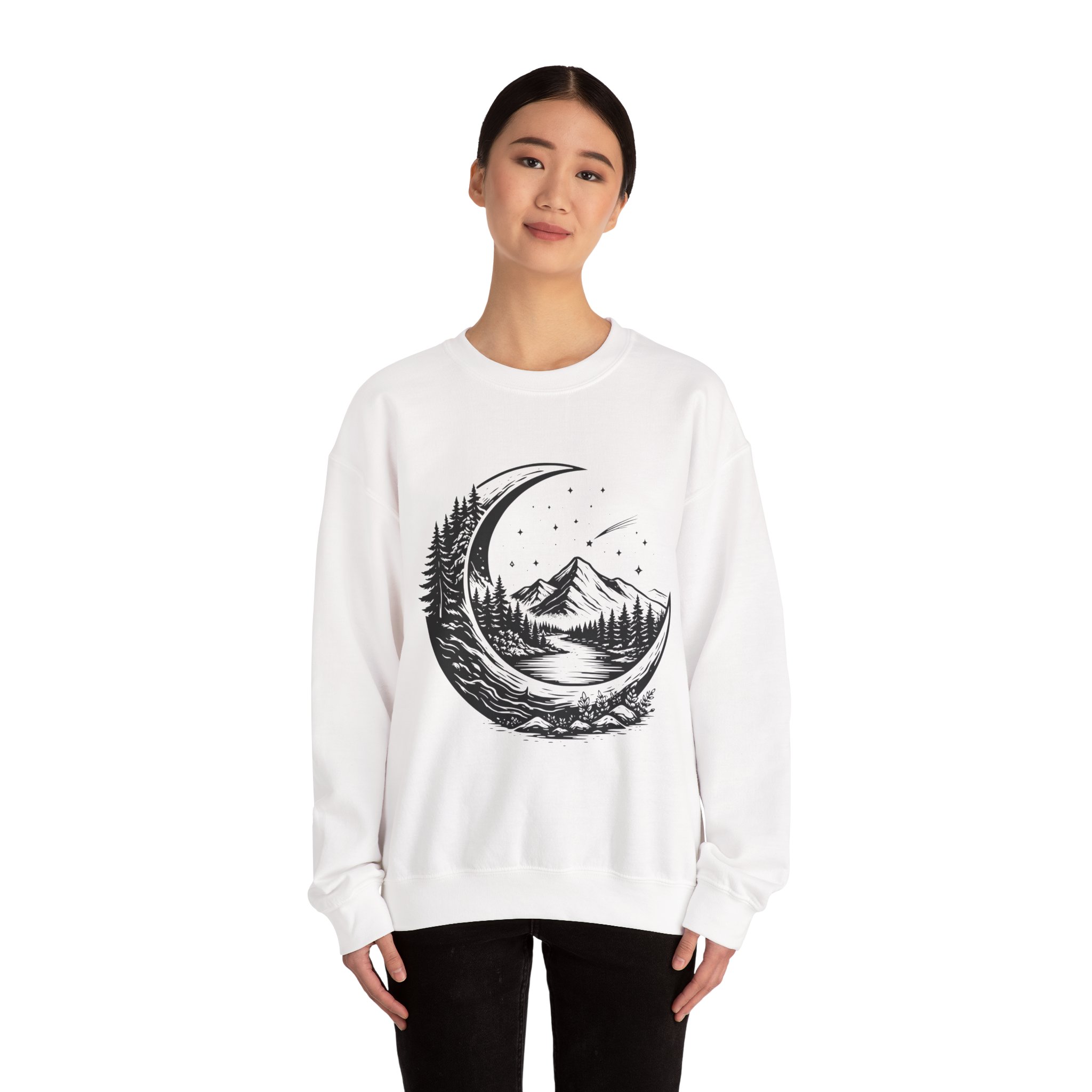 Nature Crescent Moon Sweatshirt – Soft Fleece Unisex Crewneck, Minimal Mystical Graphic Pullover for Streetwear 3 Nature Crescent Moon Sweatshirt – Soft Fleece Unisex Crewneck, Minimal Mystical Graphic Pullover for Streetwear - Image 2