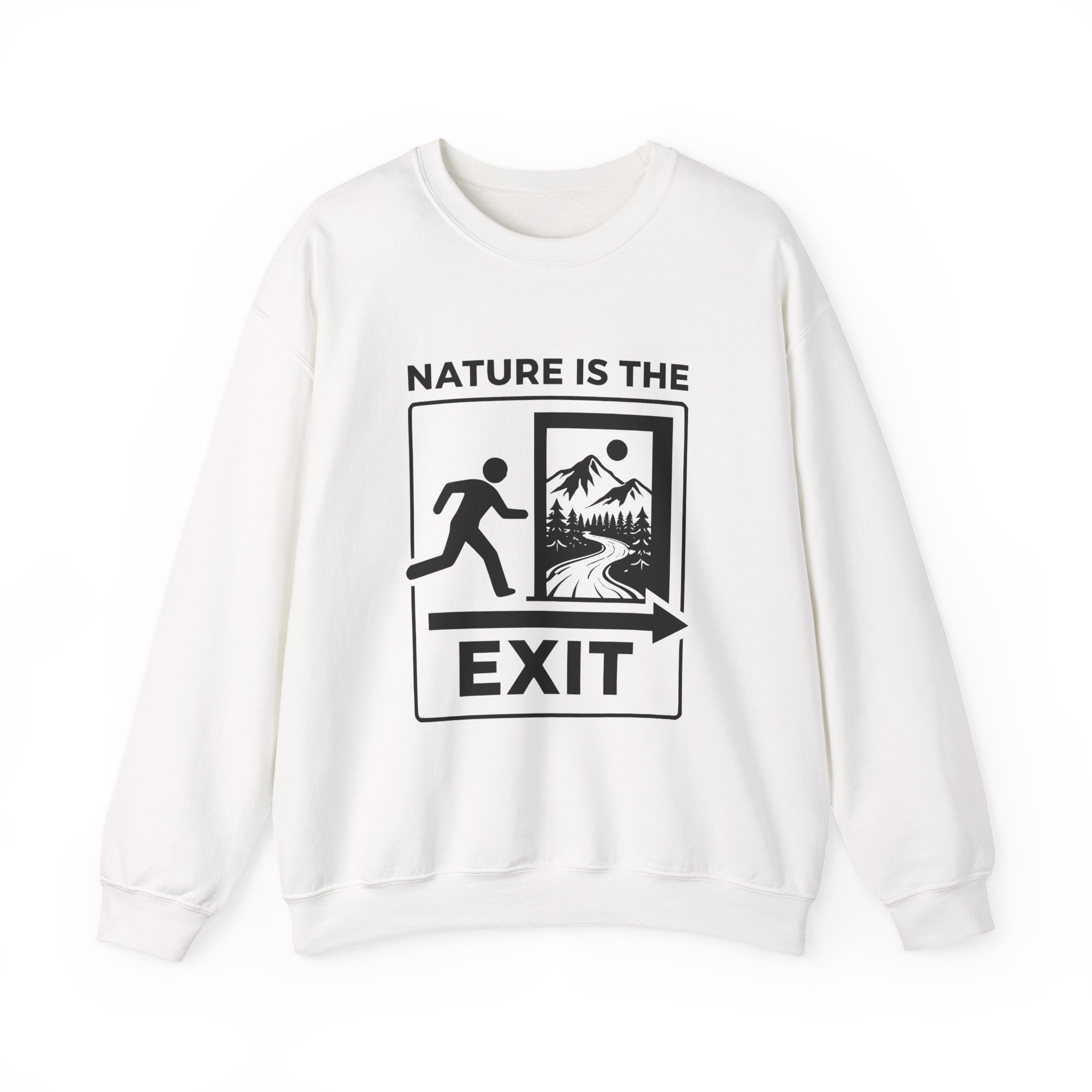Nature Is The Exit Sweatshirt – Soft Fleece Unisex Crewneck, Nature Quote Graphic Cozy Pullover 1 Nature Is The Exit Sweatshirt, Inspirational Nature Quote Unisex Soft Fleece Crewneck, Minimal Eco Streetwear Pullover for Everyday Comfort