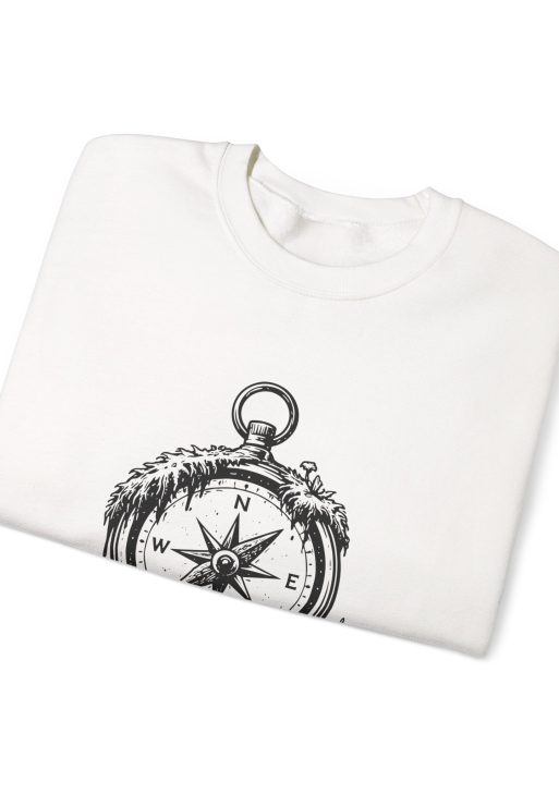 Nature Compass Sweatshirt – Soft Fleece Unisex Crewneck, Outdoor Adventure Compass Graphic Pullover