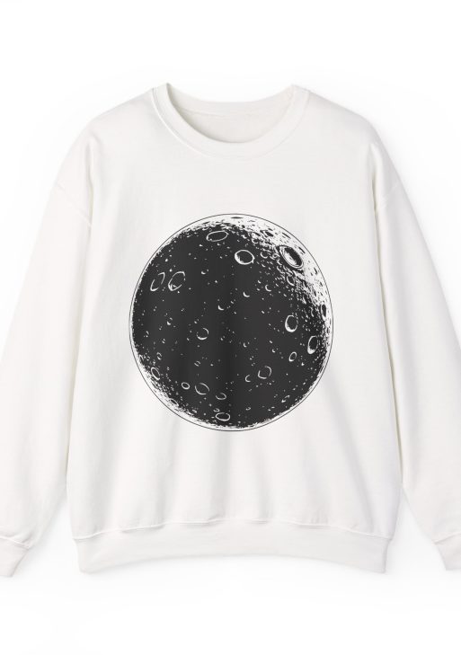 Moon Graphic Sweatshirt – Soft Fleece Unisex Crewneck, Minimal Space Art Pullover for Everyday Streetwear