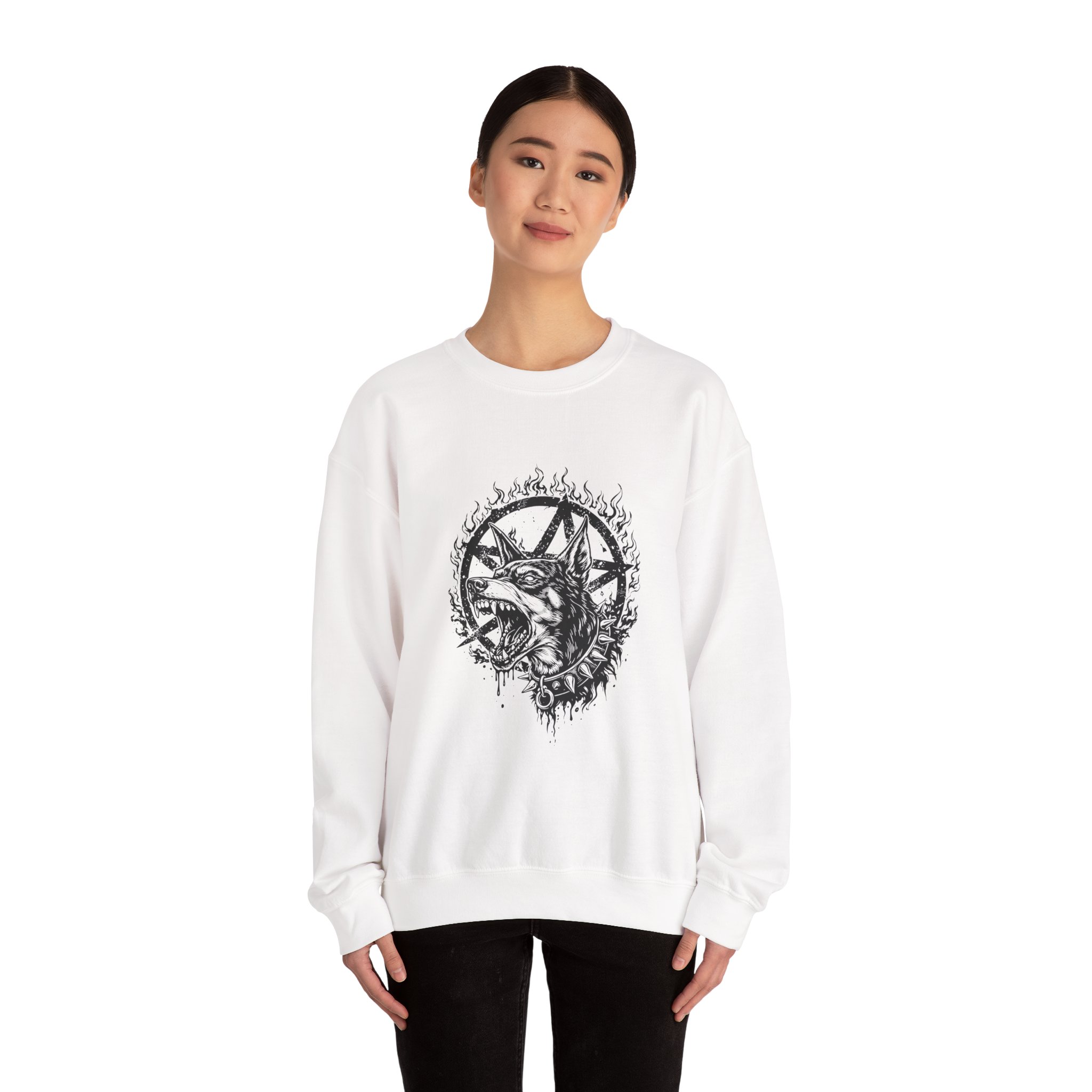 Pentagram Doberman Sweatshirt – Soft Fleece Unisex Crewneck, Dark Dog Graphic Gothic Streetwear Pullover 3 Pentagram Doberman Sweatshirt – Soft Fleece Unisex Crewneck, Dark Dog Graphic Gothic Streetwear Pullover - Image 2