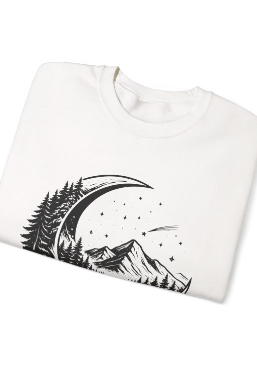 Nature Crescent Moon Sweatshirt – Soft Fleece Unisex Crewneck, Minimal Mystical Graphic Pullover for Streetwear