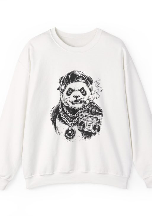 Hip Hop Panda Sweatshirt – Soft Fleece Unisex Crewneck, Urban Streetwear Panda Graphic Pullover