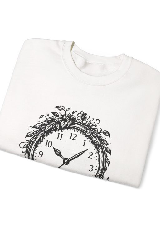 Nature Clock Sweatshirt – Soft Fleece Unisex Crewneck, Time and Nature Graphic Cozy Pullover