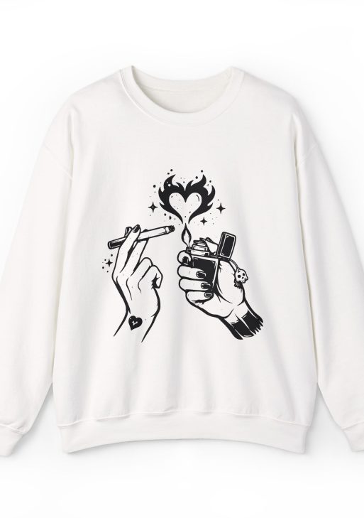 Ignited Love Valentine Sweatshirt – February 14 Romantic Flame Design, Love Heart Fire Art Unisex Crewneck