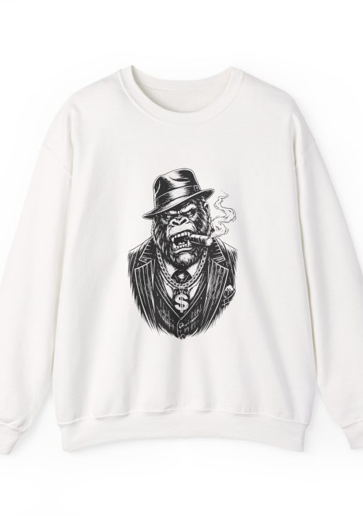 Gangster Gorilla Sweatshirt – Soft Fleece Unisex Crewneck, Urban Streetwear Gorilla Graphic Pullover