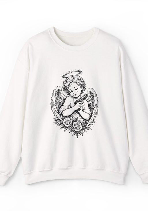 Innocence with a Trigger Sweatshirt – Soft Fleece Dark Art Crewneck, Valentine’s Day Emotional Graphic Unisex Pullover
