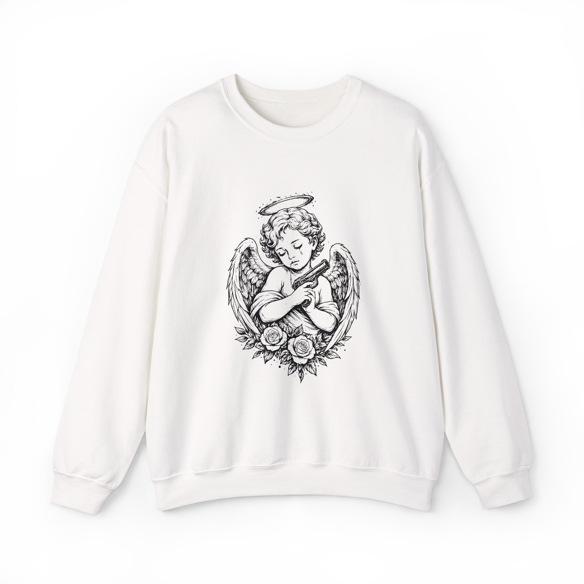 Innocence with a Trigger Sweatshirt – Soft Fleece Dark Art Crewneck, Valentine’s Day Emotional Graphic Unisex Pullover