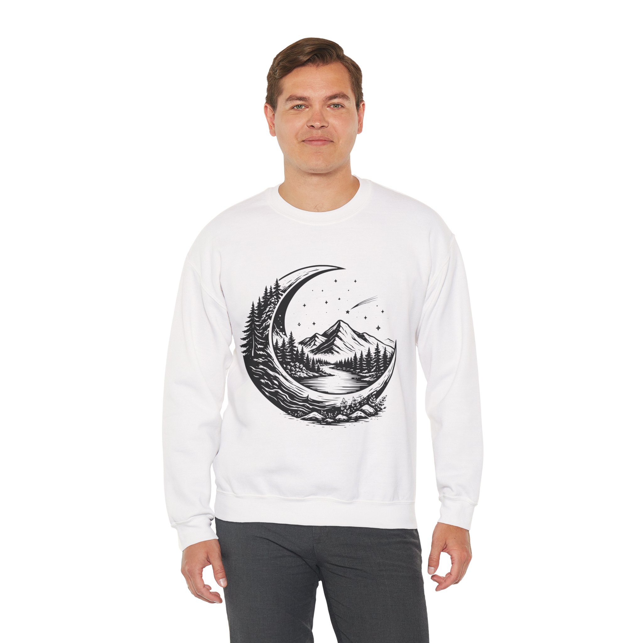 Nature Crescent Moon Sweatshirt – Soft Fleece Unisex Crewneck, Minimal Mystical Graphic Pullover for Streetwear 4 Nature Crescent Moon Sweatshirt – Soft Fleece Unisex Crewneck, Minimal Mystical Graphic Pullover for Streetwear - Image 3