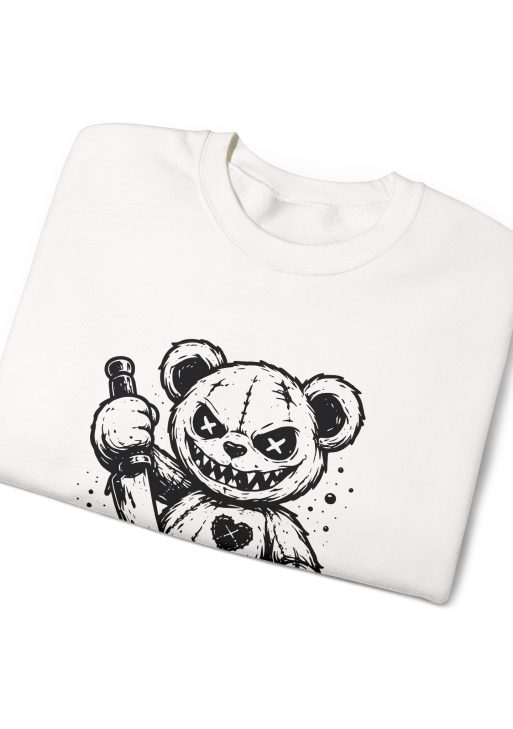 Murderer Teddy Valentine’s Day Sweatshirt – Dark Love Teddy Bear Design, Anti-Valentine February 14 Gift Unisex Crewneck