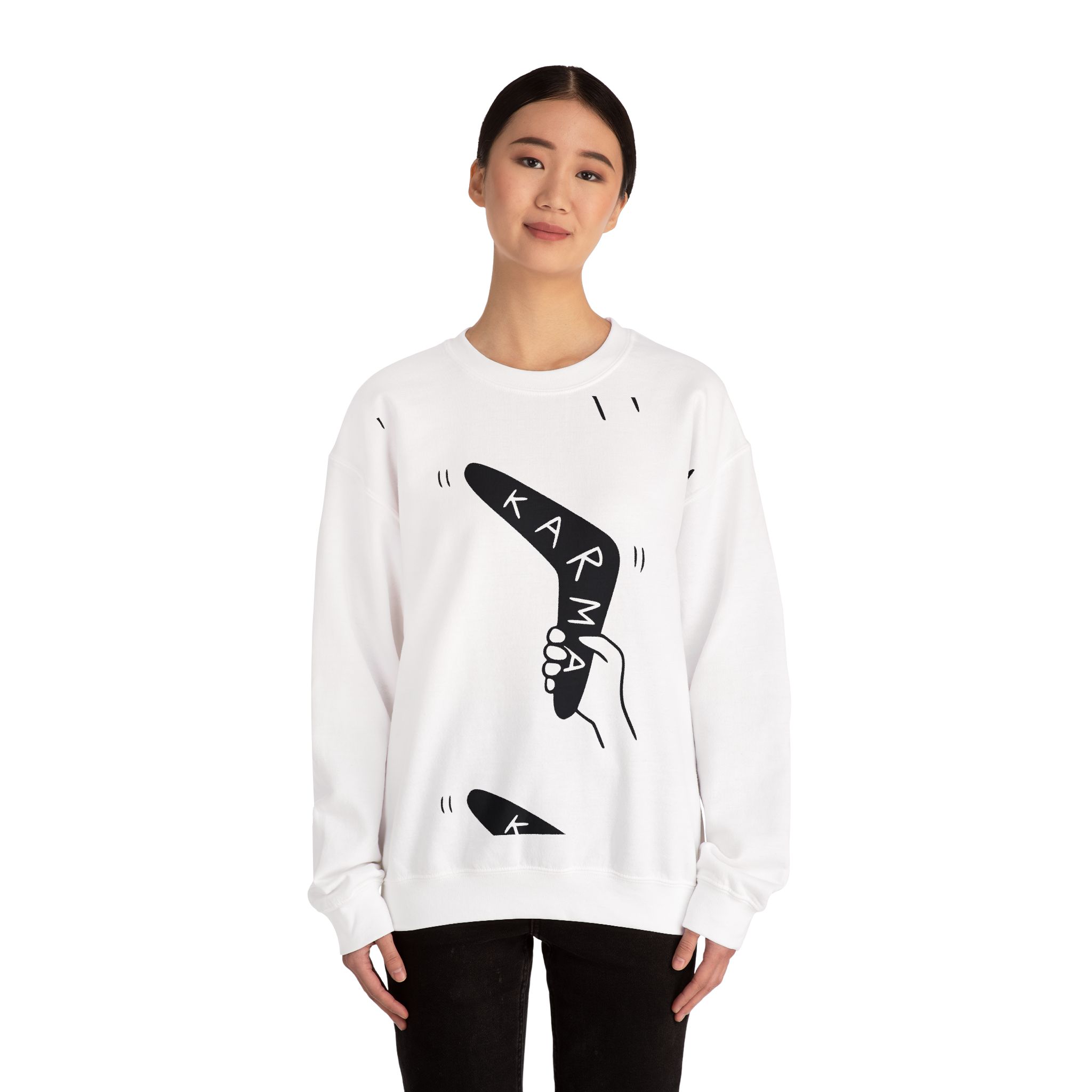 Karma Boomerang Sweatshirt – Soft Fleece Graphic Crewneck, What Goes Around Comes Around Unisex Pullover 3 Karma Boomerang Sweatshirt – Soft Fleece Graphic Crewneck, What Goes Around Comes Around Unisex Pullover - Image 2