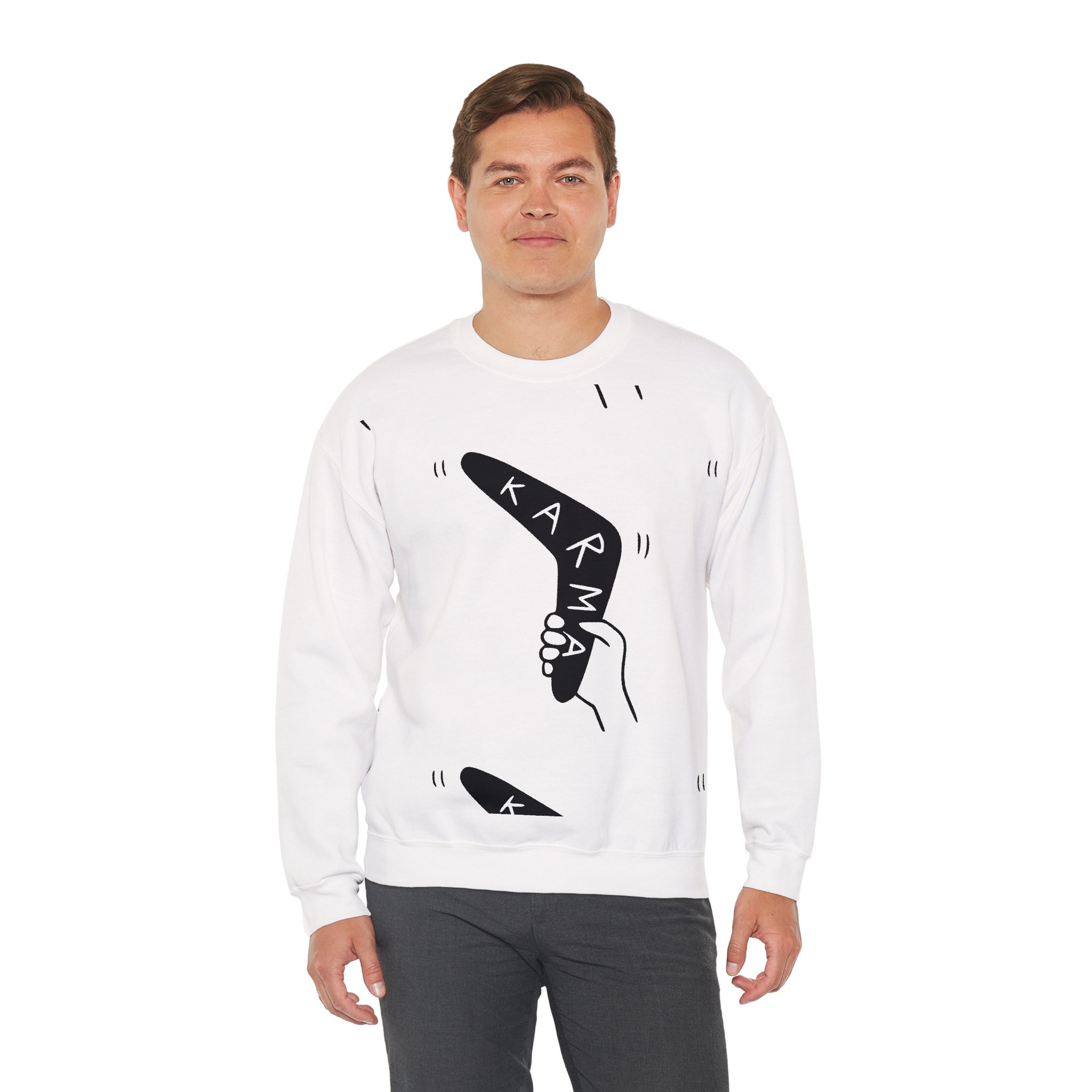 Karma Boomerang Sweatshirt – Soft Fleece Graphic Crewneck, What Goes Around Comes Around Unisex Pullover 4 Karma Boomerang Sweatshirt – Soft Fleece Graphic Crewneck, What Goes Around Comes Around Unisex Pullover - Image 3