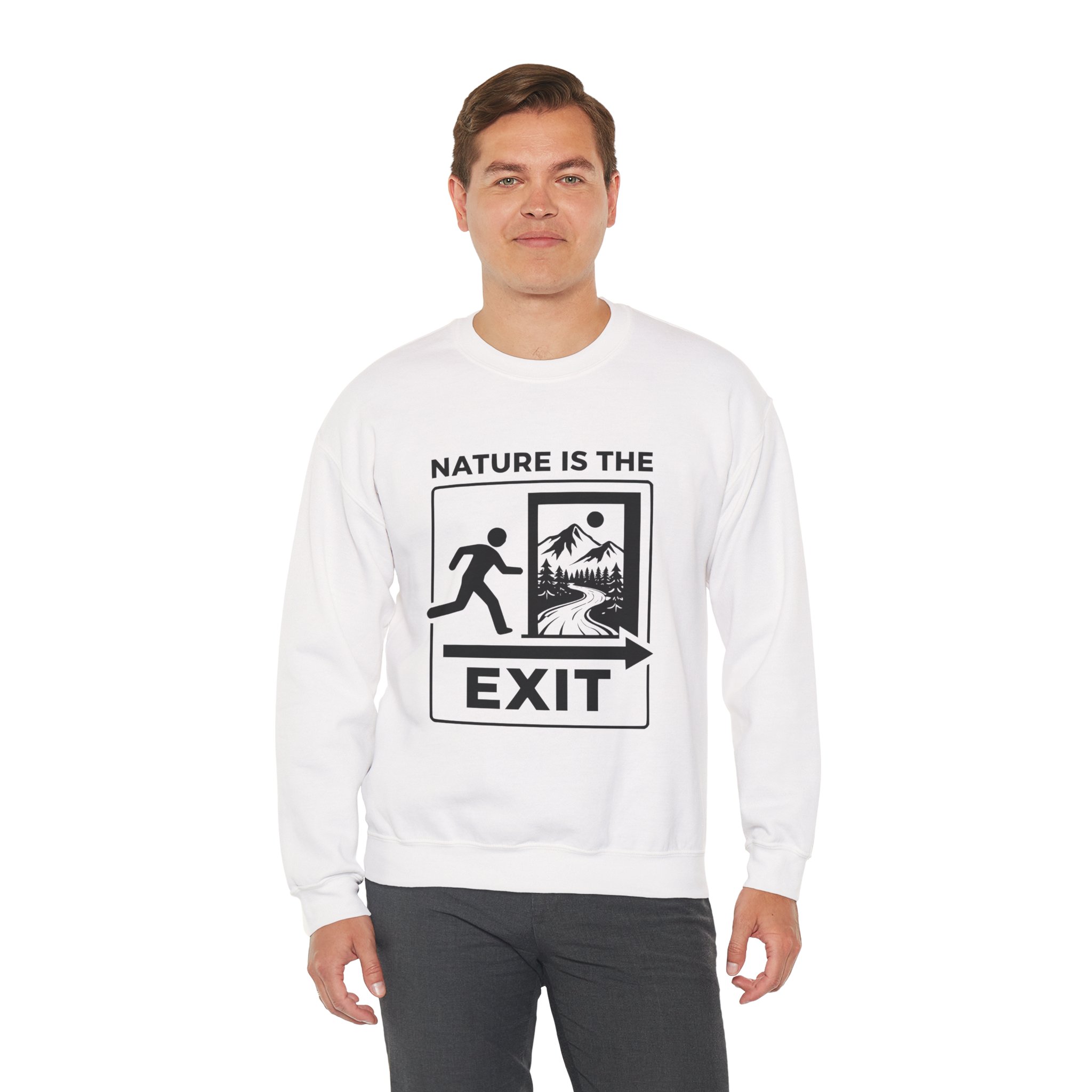 Nature Is The Exit Sweatshirt – Soft Fleece Unisex Crewneck, Nature Quote Graphic Cozy Pullover 4 Nature Is The Exit Sweatshirt – Soft Fleece Unisex Crewneck, Nature Quote Graphic Cozy Pullover - Image 3