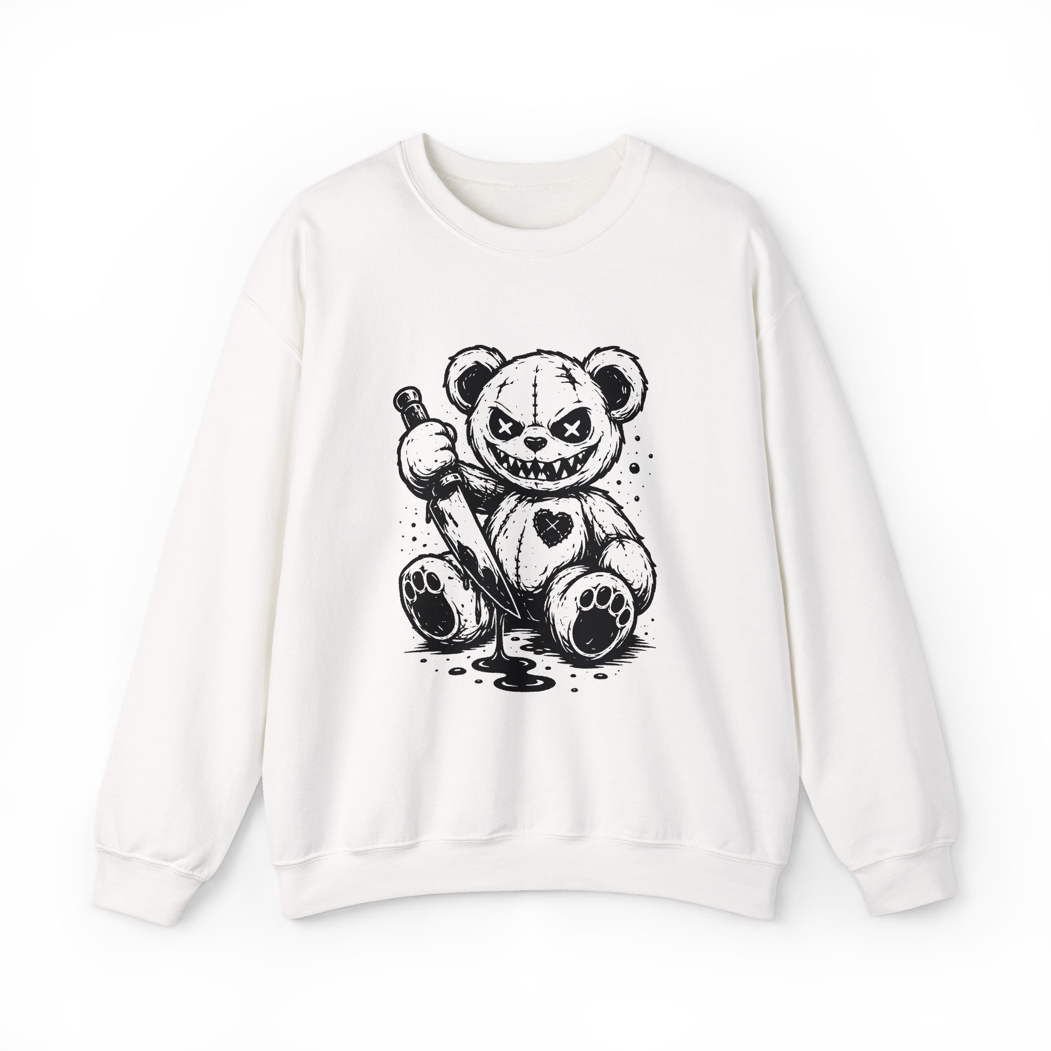 Murderer Teddy Valentine’s Day Sweatshirt – Dark Love Teddy Bear Design, Anti-Valentine February 14 Gift Unisex Crewneck