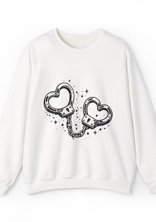 Love Cuff Valentine’s Day Sweatshirt – Romantic Handcuff Heart Design, February 14 Couple Love Gift Unisex Crewneck