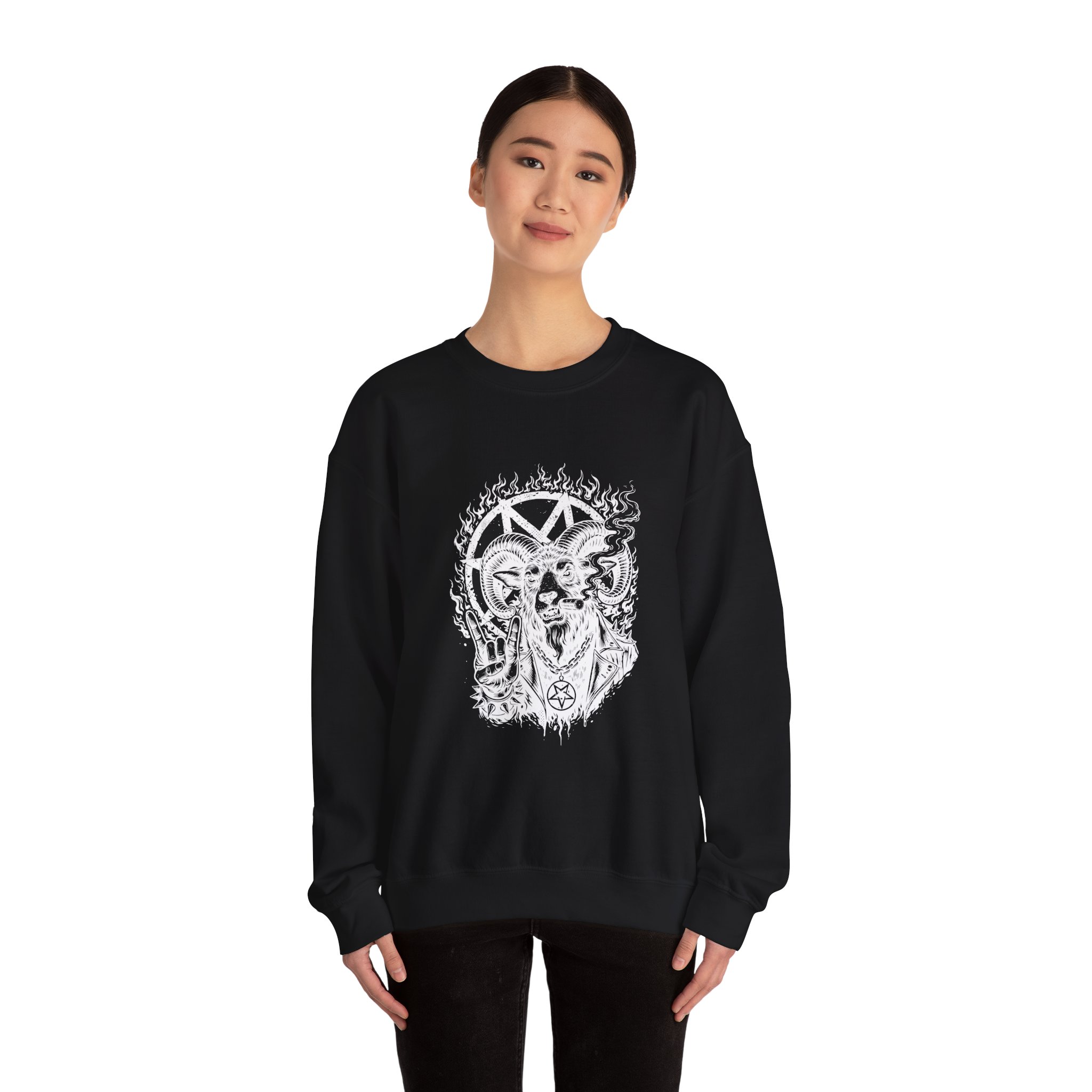 Demonic Goat Sweatshirt – Soft Fleece Unisex Crewneck, Occult Gothic Graphic Dark Streetwear Pullover 9 Demonic Goat Sweatshirt – Soft Fleece Unisex Crewneck, Occult Gothic Graphic Dark Streetwear Pullover - Image 8