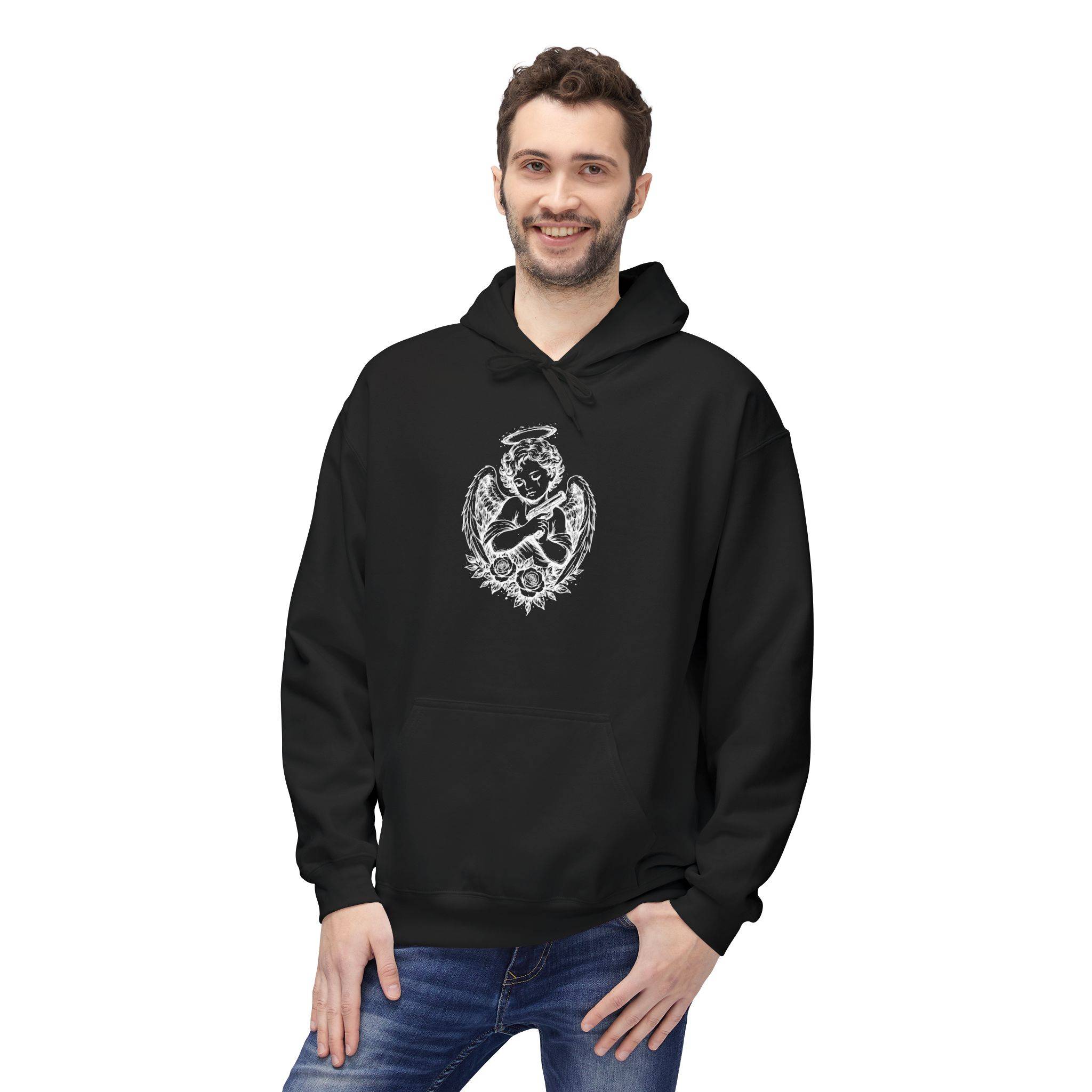 Innocence with a Trigger Unisex Softstyle Fleece Hoodie – Dark Symbolic Minimalist Design 9 Innocence with a Trigger Unisex Softstyle Fleece Hoodie – Dark Symbolic Minimalist Design - Image 8