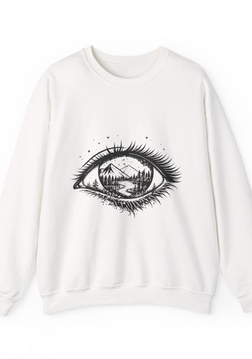 Nature Eye Sweatshirt – Soft Fleece Unisex Crewneck, Mystical Nature Eye Graphic Cozy Pullover