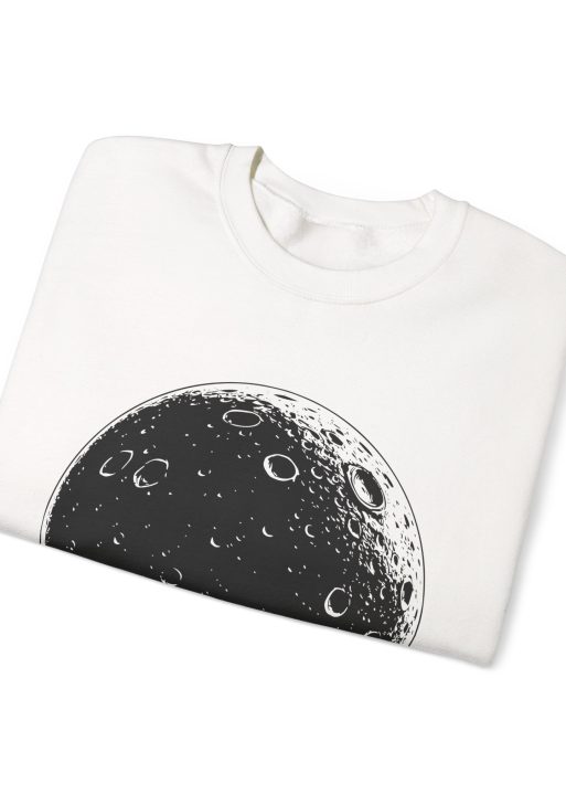 Moon Graphic Sweatshirt – Soft Fleece Unisex Crewneck, Minimal Space Art Pullover for Everyday Streetwear