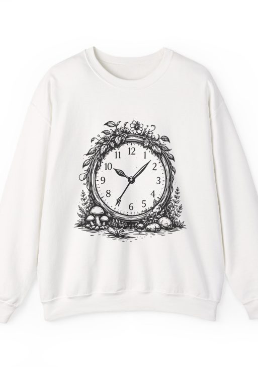 Nature Clock Sweatshirt – Soft Fleece Unisex Crewneck, Time and Nature Graphic Cozy Pullover
