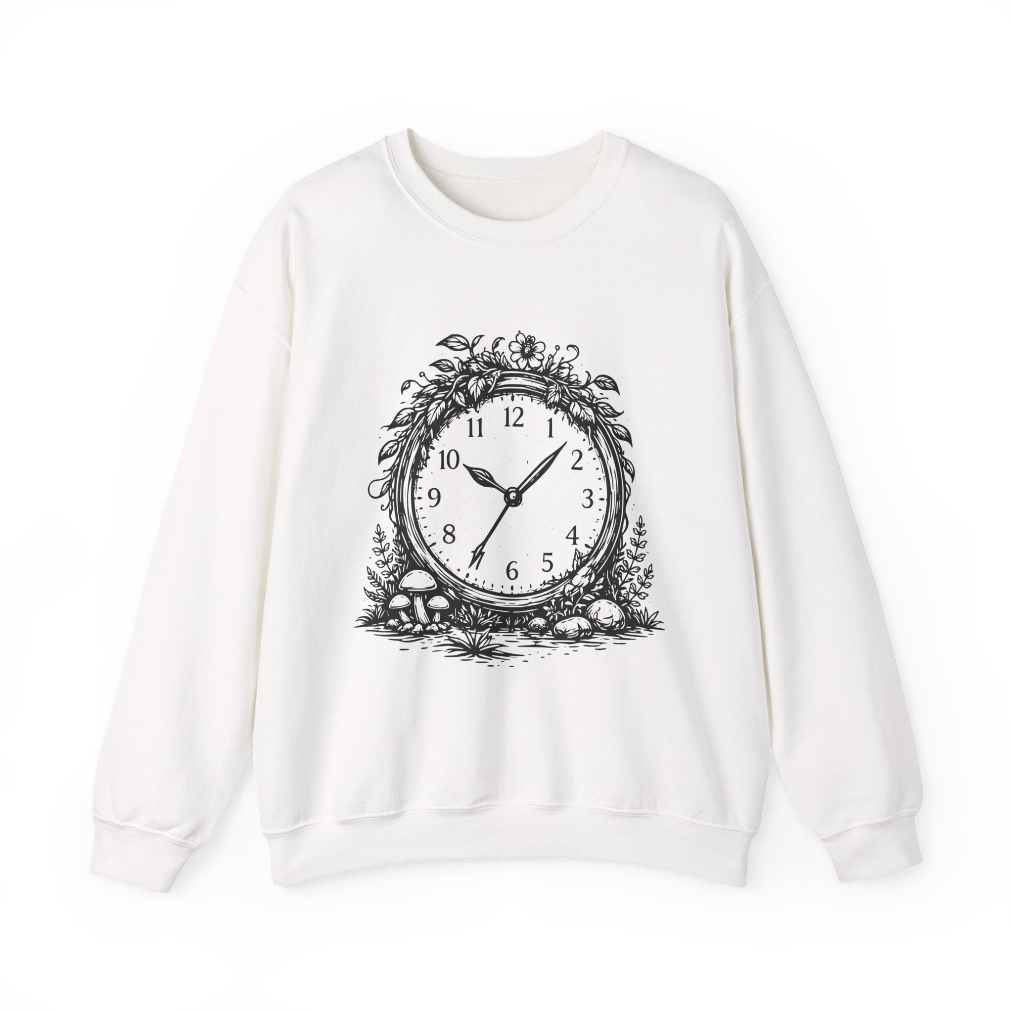 Nature Clock Sweatshirt – Soft Fleece Unisex Crewneck, Time and Nature Graphic Cozy Pullover